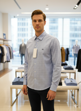 CLVIN KLIN JEANS SLIM FIT BLUE WINDOWPANE CHECKS SHIRT